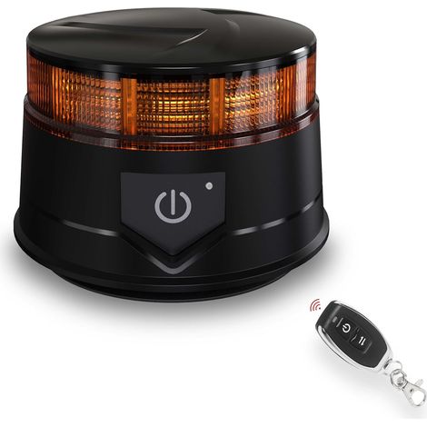 Phare Rotatif sur Batterie avec Télécommande, 12V Phare Avertisseur Jaune Magnétique/Ventouse pour Véhicule, Feu Avertisseur LED sur Batterie pour Tracteur (1/5)