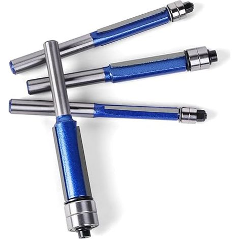 Woodworking Tungsten Steel Copy Cutter Set of 4 1/4 Handle Four Specifications Diameter 1/4 5/16 3/8 1/2 Double Bearing Cutting Blade Flush Milling Cutter for Wood (1/5)