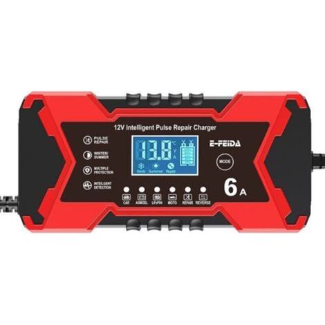 Rotes 12V 6A Autobatterieladegerät, 12V Bleiakkuladegerät - Crezuo