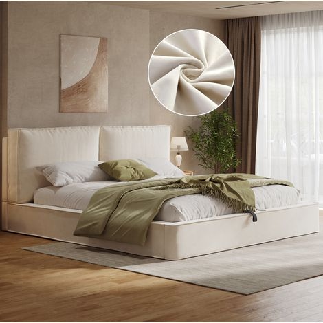 lit adulte double rangement 180x200 velours beige OKMYHOME (1/5)