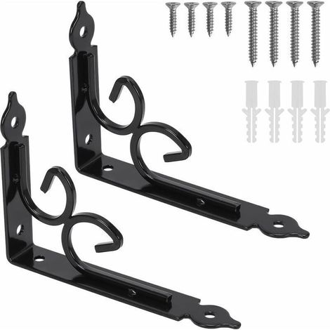 Equerres murales en métal noir vintage – Lot de 2, charge lourde, dimensions 150 x 115 mm, épaisseur 3 mm, avec vis et chevilles incluses (1/5)