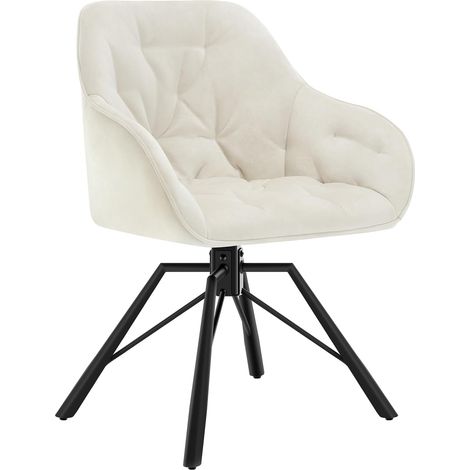 WOLTU 1x Sillón/Silla de Comedor Acolchado Giratorio 360° Moderno de Espera en Terciopelo Elegante con Reposabrazos, Crema (1/5)