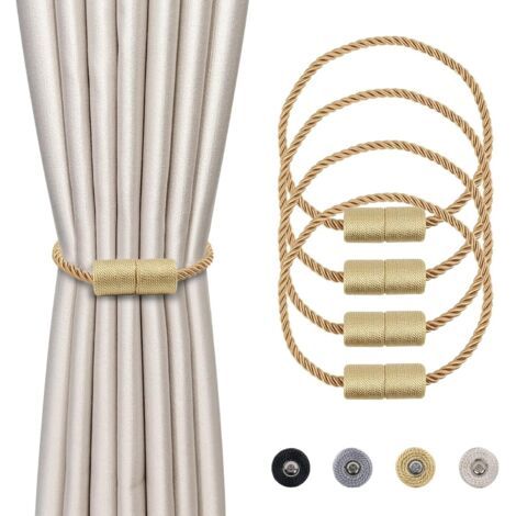 4 Pièces Magnétiques Embrasses de Rideaux Or Tressées Boucle de Rideau Aimanté Attache Rideau Corde de Rideau de 45 cm - Accessoires de Rideaux pour la Décoration de la Maison