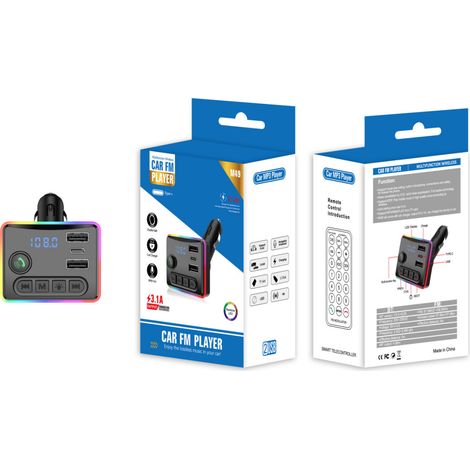 M51 Car MP3 Bluetooth Player, USB Flash Drive Music Player, PD Charger, Fast Charging, Hands-free Calling, Receiver, FM Transmitter -- M49 bare unit + remote control, packaged in color box. (1/3)