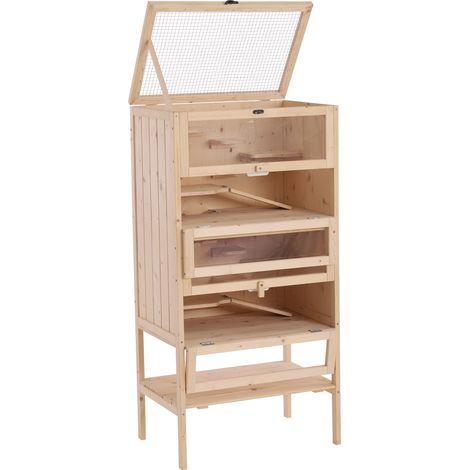 Cage multi-niveaux 5 étages 10 plateformes bois pin pour hamsters souris petits rongeurs 60x40x120 cm
