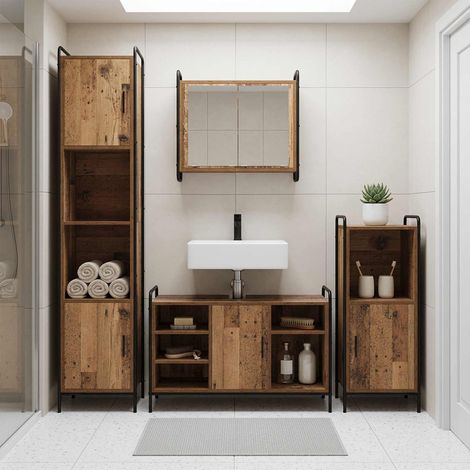 vidaXL Juego de Muebles de Baño 3 uds. Madera envejecida (1/2)