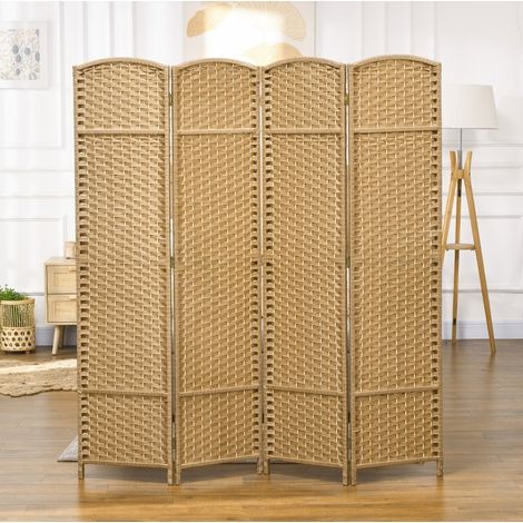 Paravent 4 panneaux 160x1,6x170 cm en bois naturel, gain de place pour salon FloraGrace (1/5)
