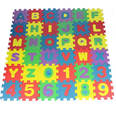 Tapis de jeu antidérapant pour enfants – 36 pièces 12 x 12 cm – Mousse multicolore – Apprentissage lettres et chiffres – Réduit le bruit – Jormftte