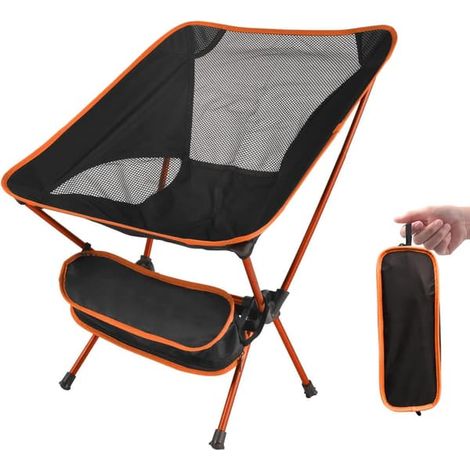 Chaise de camping pliante ultra-légère orange, sac à dos portable (1/4)