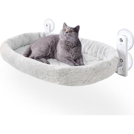 Hamac Chat Fenetre Perchoir Lit Fenêtre Panier Suspendu Etagere pour Grande Chats Pliable Transat Facile à Monter avec Ventouse Puissante Tapis Réversible 53  30cm Jusqu'à 18kg (Gris, M) (1/5)