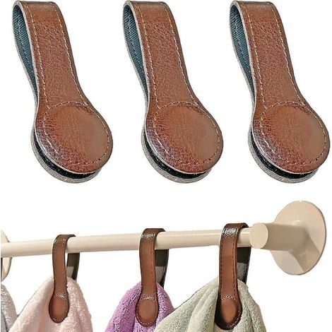 BelleRise - Lot de 3 pinces à serviettes en cuir magnétiques, crochets avec aimants pour barres, étagères, cuisine et salle de bain (1/5)