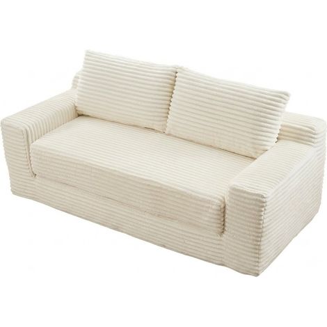 ELVMI Divano Letto 2 Posti in Memory Foam senza montaggio in tessuto bianco (1/4)