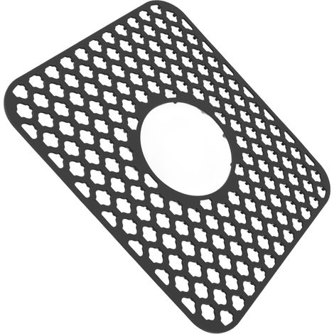 Tapis de protection d'évier en silicone antidérapant et résistant à la chaleur, pour fond d'évier à bonde centrale, style ferme, en acier inoxydable ou en porcelaine, noir. (1/5)