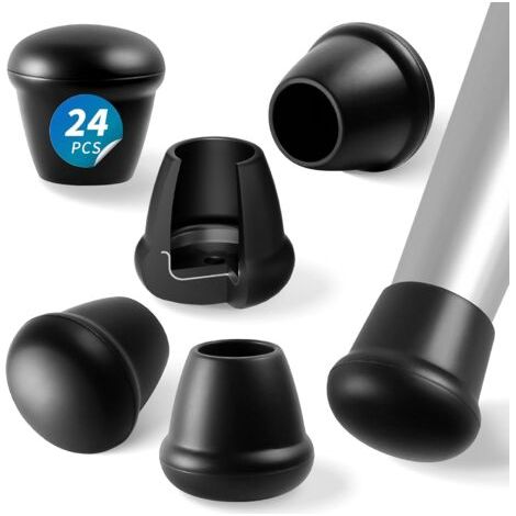 Protezioni per gambe di sedie, 24 pezzi, coprigambe per mobili in silicone nero, piccoli cuscinetti per sedie, protezioni per pavimenti, riducono i graffi, fondo rinforzato, diametro 16-19 mm (1/5)