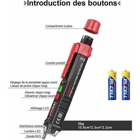 Détecteur de Tension sans Contact, Testeur de Tension avec Double Sensibilité 12V/48V-1000V, Écran LCD, Test de Fil de Phase/Neutre, Lampe de Poche, Alarme sonore, KAIWEETS (Sonde Ronde) (1/4)