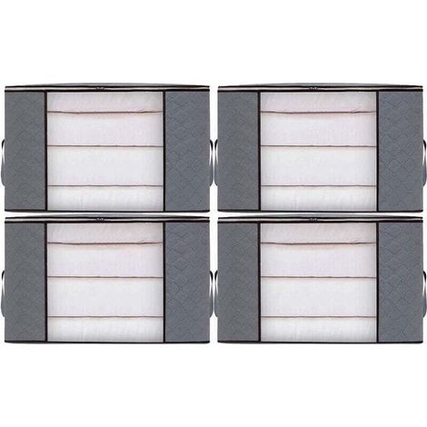4pcs Sacs de Rangement Vêtement Grand Boite Rangement Cartons Déménagement pliable Housse Couette pour Couverture Jouet Vêtement (1/4)