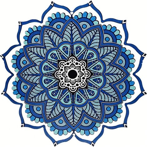 Moulin à vent mandala bleu, diamètre 30 cm en acier inoxydable, décoration de jardin à suspendre, anti-oiseaux avec crochet rotatif (1/5)