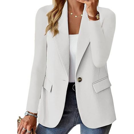 1 veste de travail pour femme, entièrement doublée, à poches, col châle, coupe ample, pour bureau ou tenue décontractée (1/5)