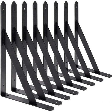 BR-Vie Equerre Etagere Murale, 8 Pcs Supports Triangulaires de 90 Degrés en Acier, Équerres Étagères 200mm x 120mm, Support d'angle Brace (Noir) (1/5)