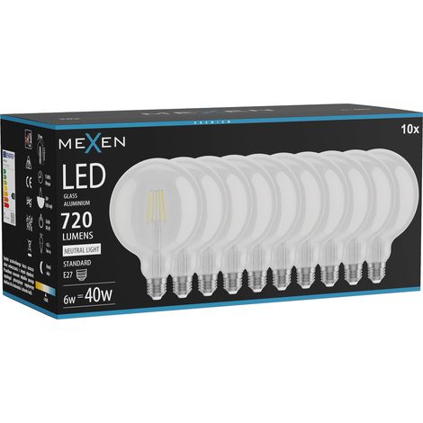 Mexen Vintis 10x Ampoule LED à filament E27, G125, 6W, Neutre - 4000K, 720 lm, clair - L158-E27-0640-00x10 (1/5)