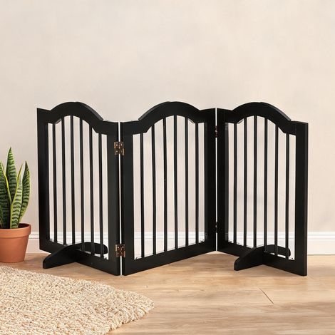 Barrière de protection chien en bois noir laqué 3 panneaux (1/5)