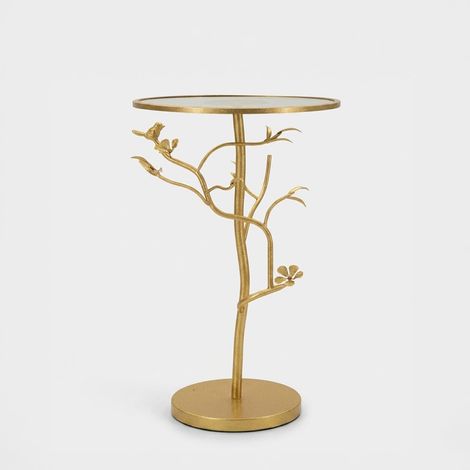 Mesa auxiliar redonda de hierro y cristal para salón Birds (1/5)