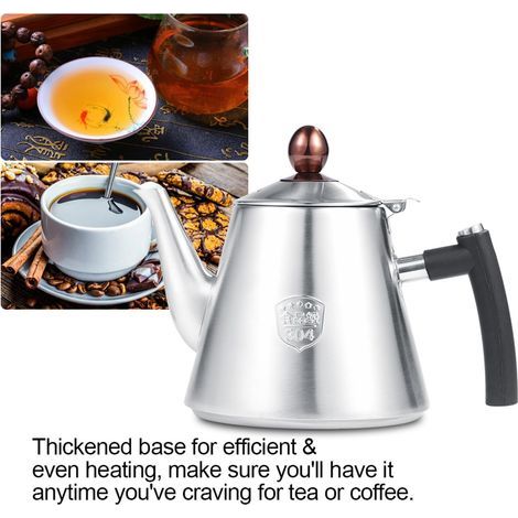 Ej.Life 1.2L Théière en Acier Inoxydable Stove-top Versez sur Théière Durable Anti-corrosion thé Théière Bouilloire avec Poignée en Silicone Résistant à la Chaleur pour Home Office Cafe (Ponçage) A (1/5)