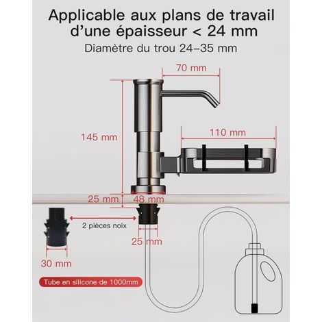 Distributeur Liquide Vaisselle, Distributeur de Savon Vaisselle avec Porte-éponge, Pompe rotative à 360° avec Tube d'extension de 1m, Distributeur Savon Cuisine à Forte Aspiration