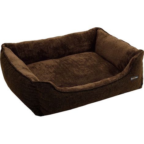 Lit pour chien panier pour chien revêtement en tissu style ours en peluche déhoussable et lavable en machine marron 90 cm