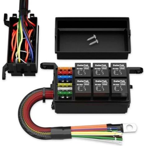 Boîtier relais 12 V 6 voies 12 AWG pré-câblé étanche 6 emplacements ATC/ATO fusible bloc relais panneau relais universel pour voiture marine (1/4)