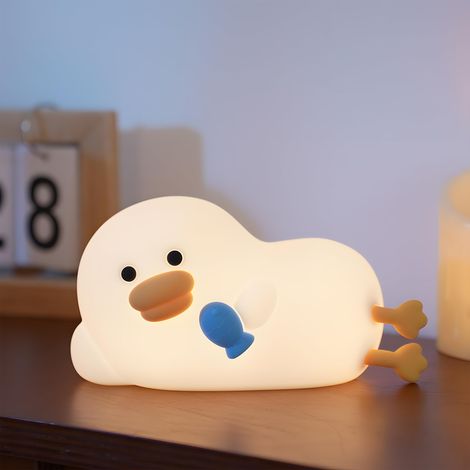 Lazy Canard Veilleuse Bébé, Veilleuse Enfant Rechargeable avec 7 Couleurs 3 Luminosité, 30-Min Auto Timer, Lampe de Chevet Enfant, pour la Crèche, Bureau,Cadeau Pour la Détente et le Plaisir (1/5)