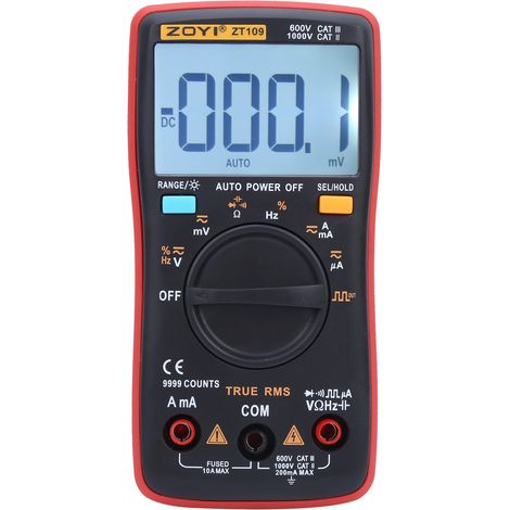 Multimètre numérique professionnel ZT109, 9999 points de mesure, valeur efficace vraie (True RMS), testeur de courant et de tension CA/CC (1/5)