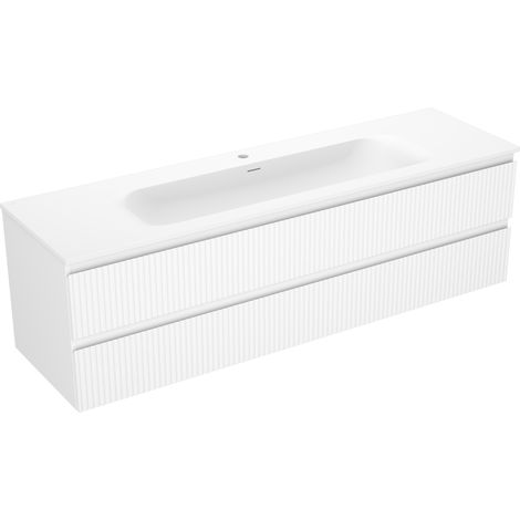 Mexen Rivel mueble de ba帽o 160 cm con lavabo Vela, 2 cajones, acanalado, blanco mate - 91A20-16047-2-BFF01-W23M01 (1/5)