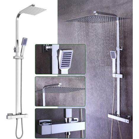 Set doccia con termostato e doccetta con doccetta in acciaio inox, doccetta cromata, asta regolabile, pannello doccia, colonna doccia
