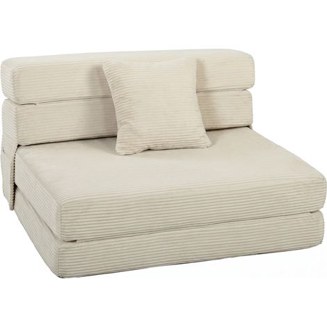 Fauteuil de sol - HOMCOM - convertible en lit - oreiller, poches latérales - velours côtelé - 100 x 76 x 62 cm - crème (1/5)