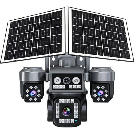 4G-Solar-Überwachungskamera mit vier Objektiven - 4 gleichzeitige Bildschirme, AOV-Stromsparmodus, IP66 wasserdicht, 30m Nachtsicht, Menschenerkennung, bidirektionales Audio, 128GB SD-Karte enthalten (1/3)