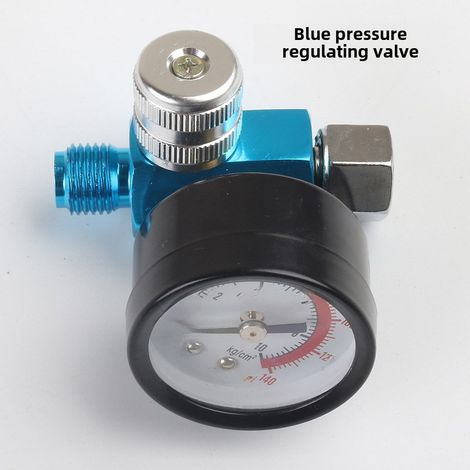 Pistolet à peinture pneumatique – vanne de régulation pression bleue – séparateur huile-eau, filtre régulateur, petite grille d'eau (1/5)