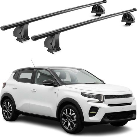 OMAC Barres de toit transversales en acier pour Citroen C3 IV 2024-2026 – TÜV / DIN 75302:2019 – Antivol inclus – Rainure en T (accessoires) – Charge max 75 kg – 2 barres – Noir
