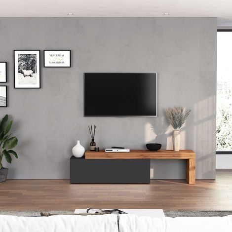 WHOUS Mobile porta tv Chronos estensibile con 1 anta a ribalta antracite/rovere 180/290x40x51 cm (1/5)