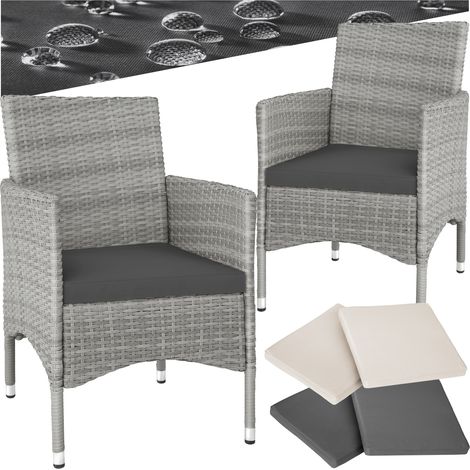 Lot de 2 fauteuils jardin en rotin avec sets housses - gris clair/crème