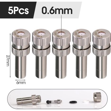 (B-0,6 mm - Lot de 5) Buse de pulvérisation basse pression 6 mm à insertion rapide pour brumisateur, idéale pour rafraîchir et humidifier le jardin et la cour. (1/5)