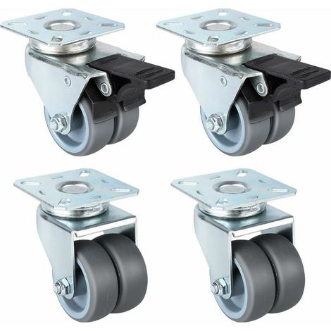 Green Mobility-4 PCS Double Roulettes Transports 50 mm,2 PCS Roulettes Pivotantes, 2 PCS Roulettes Pivotantes avec Frein, Capacité de Charge 400 kg (1/5)