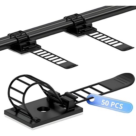 50 PCS Attaches de Gestion des Câbles Réglables et Réutilisables,Attaches Câbles et Fixations avec Support Adhésif,Parfait pour la Maison,le Bureau et l'Atelier (1/5)