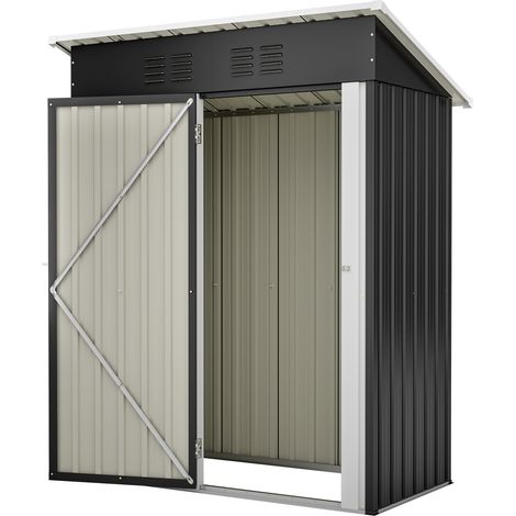CHICFURN Abri de jardin métal 152,2 x 83,6 x 182 cm, armoire de rangement extérieure avec porte verrouillable, toit plat, sans fenêtre, noir (1/5)