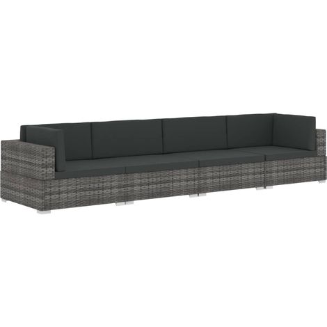 4-tlg. Gartensofa-Set mit Kissen Poly Rattan Grau vidaXL (1/5)