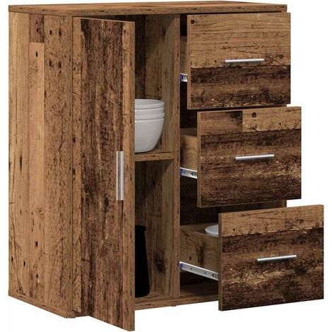 Buffet de Cuisine en Bois Vintage 60x31x70 cm, Meuble Rangement Style Rétro avec Portes et Tiroirs, Enfilade Compacte pour Salon ou Entrée, Design Industriel Chaud (1/5)