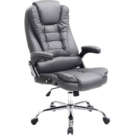 Fauteuil de bureau sur roulettes confortablement rembourrés avec accoudoirs en PVC gris et métal chromé 100002658 (1/5)