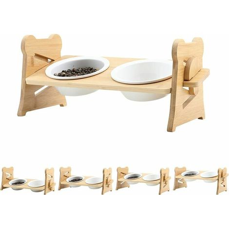 Gamelle et écuelle pour chien Support de bols surélevés pour chat avec double bols en céramique, 4 bols de nourriture et d'eau réglables en hauteur pour chats, petits et moyens chiens thsinde BLOW (1/5)