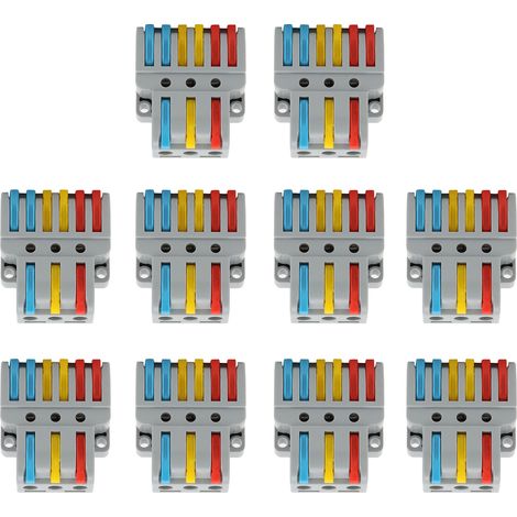 Lot de 10 Connecteurs Électriques Rapides 3 en 6 sorties, Serre-fils à Levier, Bornes de Jonction Multicolores LT-633 (1/5)