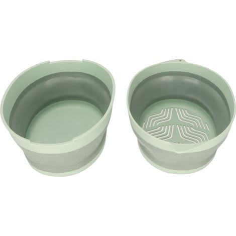 Panier de rangement pliable double couche pour fruits et légumes, design séparé, portable pour cuisine, voyage et extérieur, vert compact.